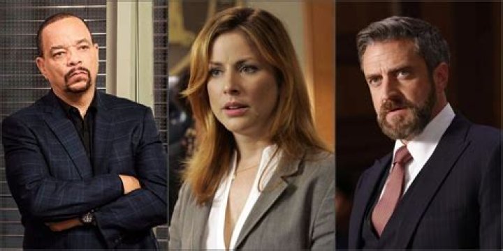 Characters from Law and Order LA are posing in front of trees.
