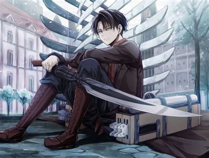 Levi with a sword full of blood in front of his face